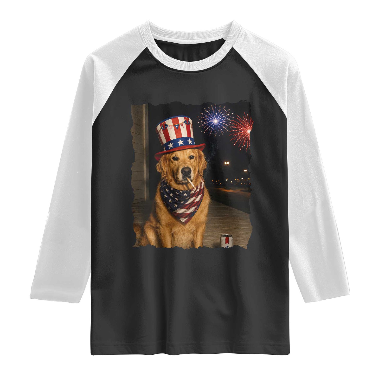 Patriotic Smoking Golden Retriever Raglan Shirt Funny Dog Lover Dad 4th Of July TS14 Black White Print Your Wear