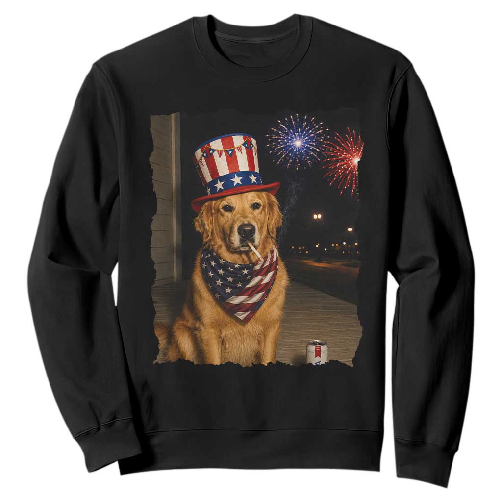 Patriotic Smoking Golden Retriever Sweatshirt Funny Dog Lover Dad 4th Of July TS14 Black Print Your Wear