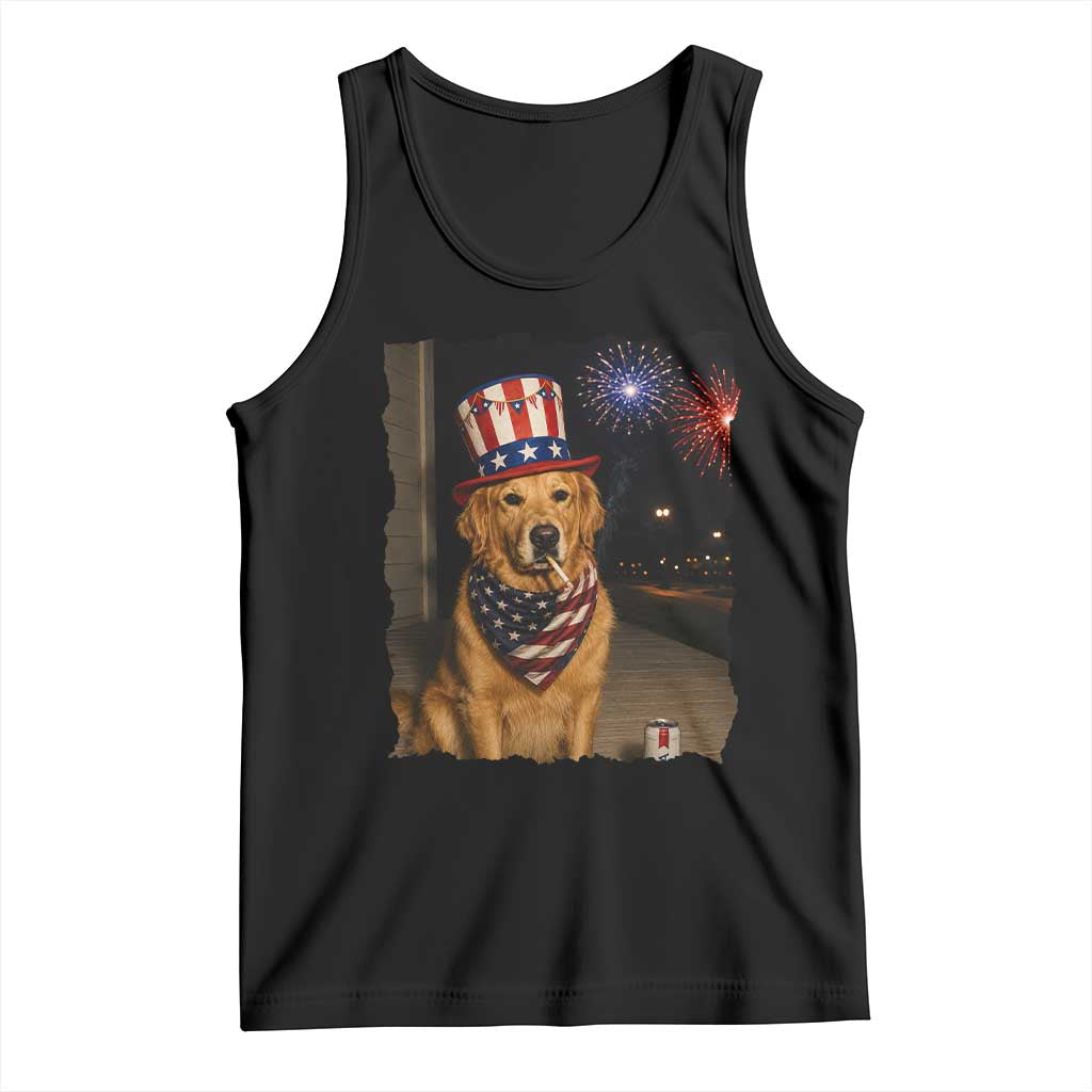 Patriotic Smoking Golden Retriever Tank Top Funny Dog Lover Dad 4th Of July TS14 Black Print Your Wear