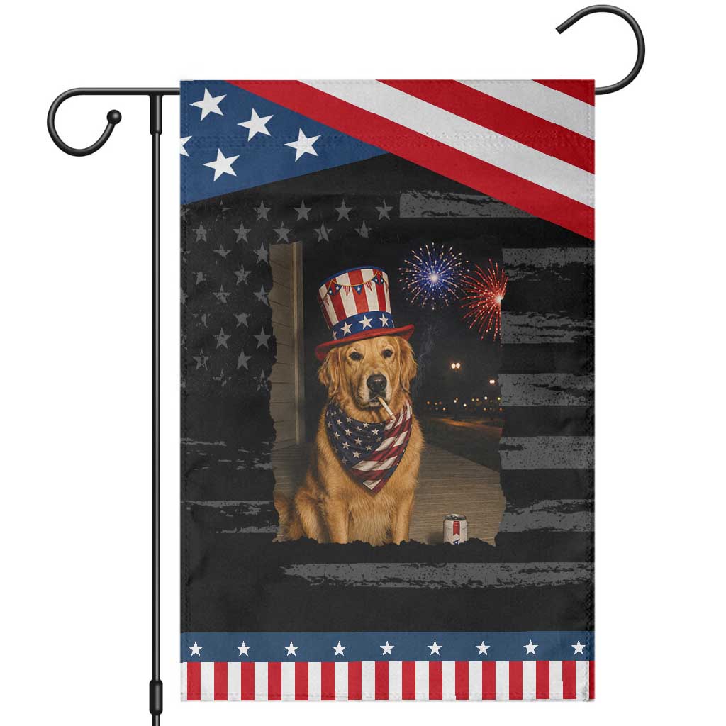 Smoking Golden Retriever Patriotic Garden Flag Funny Dog Lover Dad 4th Of July TS14 Distressed Black Blue Print Your Wear