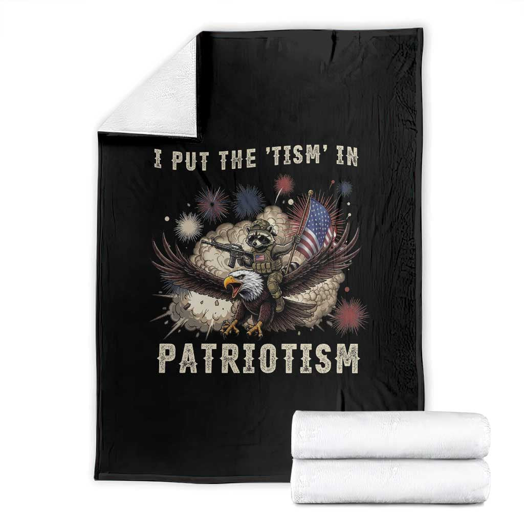 I Put The Tism in Patriotism Throw Blanket Retro Eagle Raccoon USA Flag TS14 Black Print Your Wear