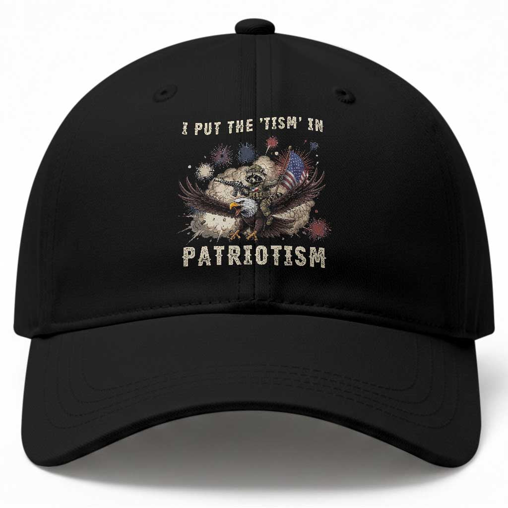 I Put The “Tism” in Patriotism Baseball Cap Retro Eagle Raccoon USA Flag TS14 Print Your Wear