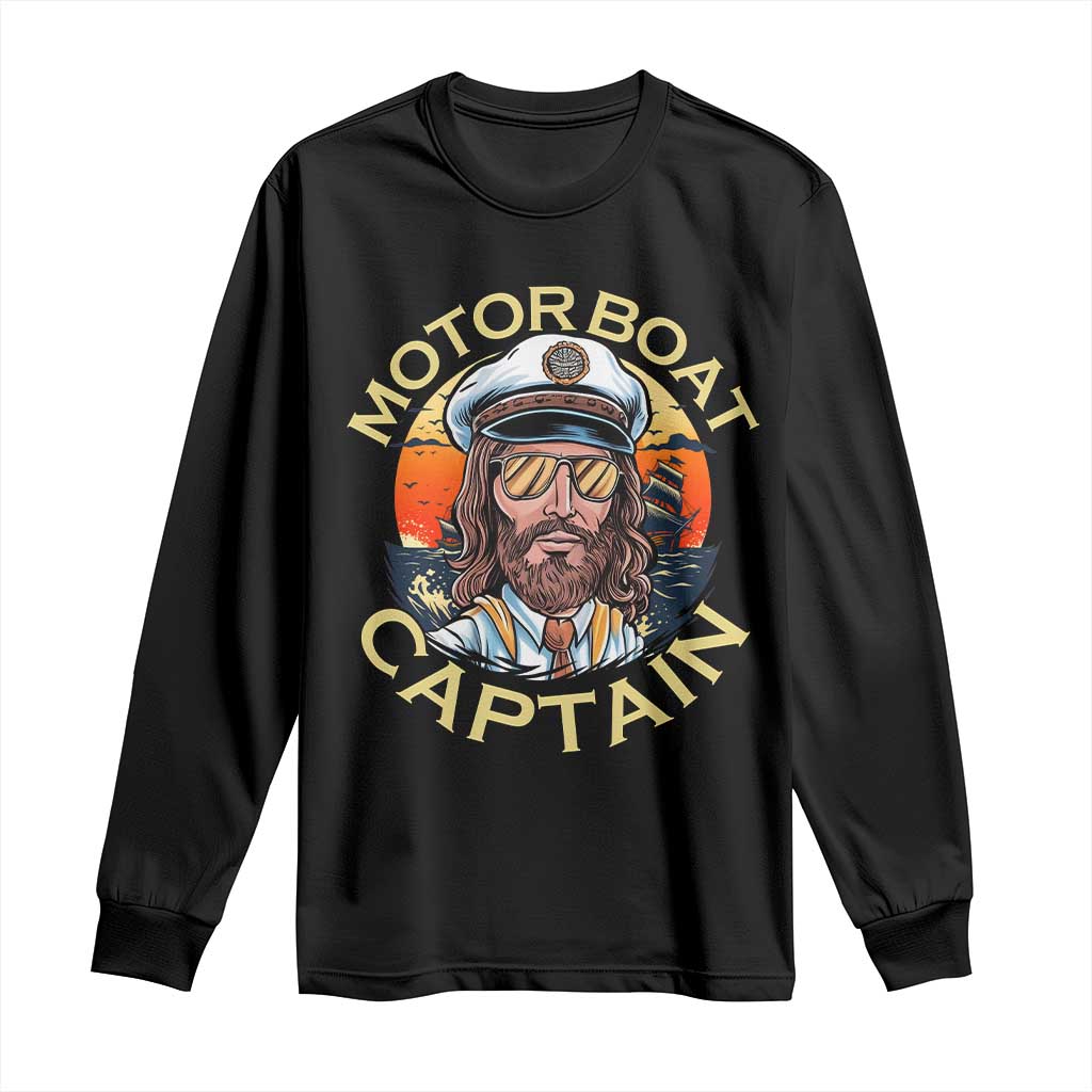 Funny Pontoon Boating Motor Boatin Lake Long Sleeve Shirt Motor Boat Captain TS14 Black Print Your Wear
