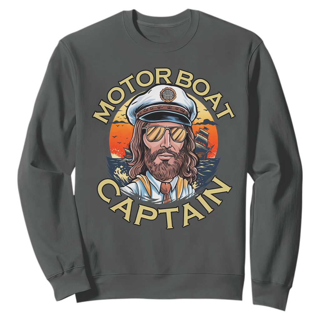 Funny Pontoon Boating Motor Boatin Lake Sweatshirt Motor Boat Captain TS14 Dark Heather Print Your Wear
