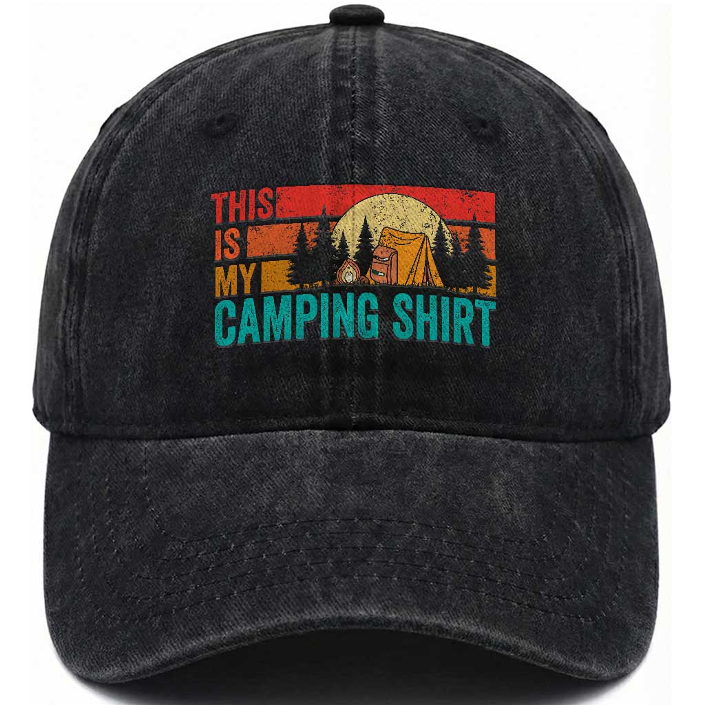 Funny Camper Washed Cotton Baseball Cap This Is My Camping Shirt TS14 Washed Cap Universal Fit Black Print Your Wear