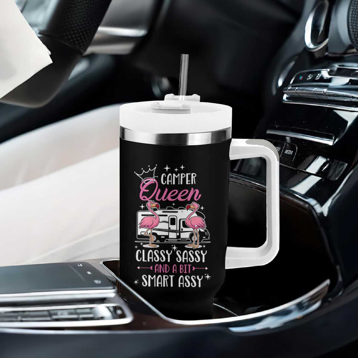 Funny Camping RV Tumbler With Handle Camper Queen Classy Sassy And A Bit Smart Assy TS14 Print Your Wear