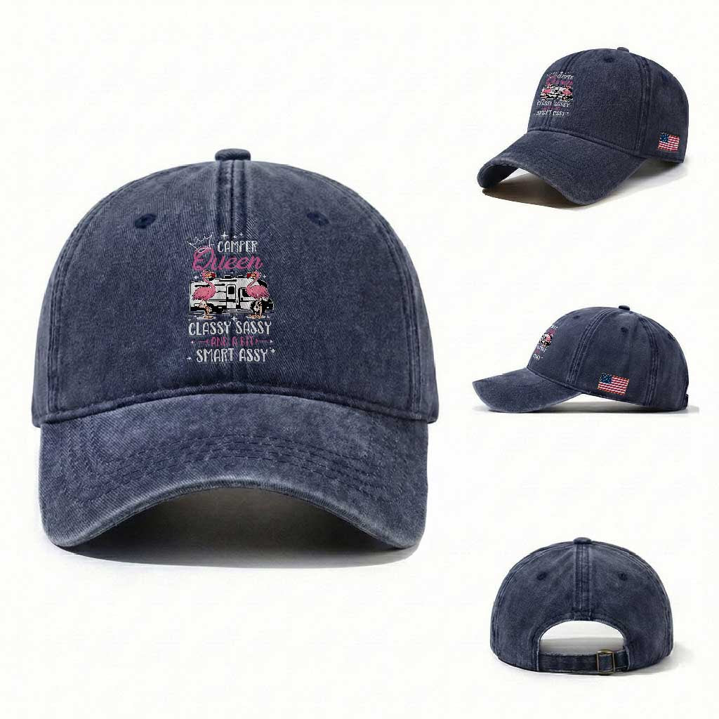 Funny Camping RV Washed Cotton Baseball Cap Camper Queen Classy Sassy And A Bit Smart Assy TS14 Washed Cap Universal Fit Navy Print Your Wear