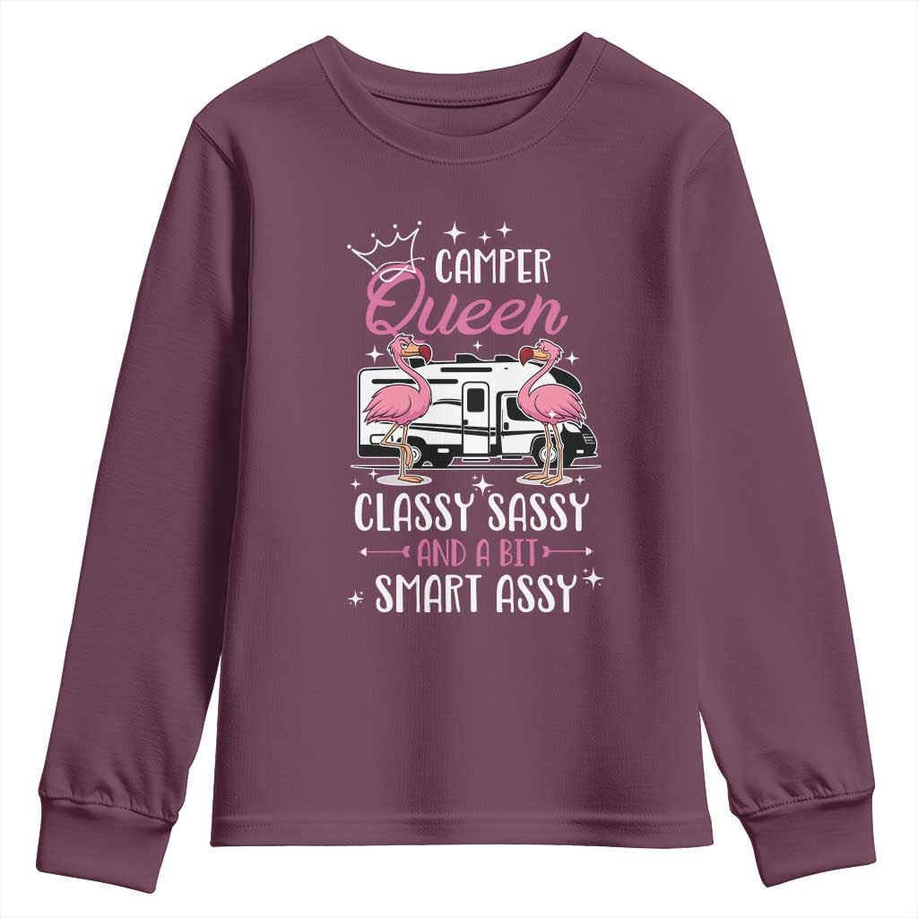 Funny Camping RV Youth Sweatshirt Camper Queen Classy Sassy And A Bit Smart Assy TS14 Maroon Print Your Wear