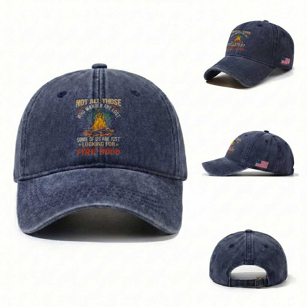 Funny Camping Washed Cotton Baseball Cap Not All Those Who Wander Are Lost TS14 Washed Cap Universal Fit Navy Print Your Wear