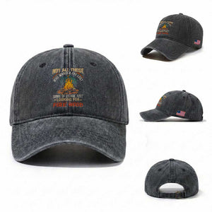Funny Camping Washed Cotton Baseball Cap Not All Those Who Wander Are Lost TS14 Washed Cap Universal Fit Dark Gray Print Your Wear