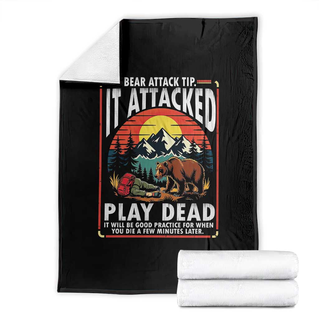 Funny Camping Hiking Sarcastic Throw Blanket Bear Attack Tip TS14 Black Print Your Wear