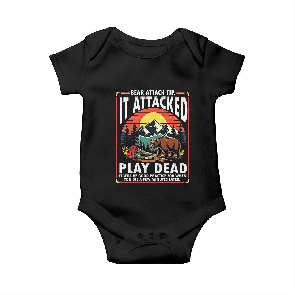 Funny Camping Hiking Sarcastic Baby Onesie Bear Attack Tip TS14 Black Print Your Wear