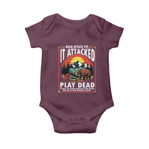 Funny Camping Hiking Sarcastic Baby Onesie Bear Attack Tip TS14 Maroon Print Your Wear