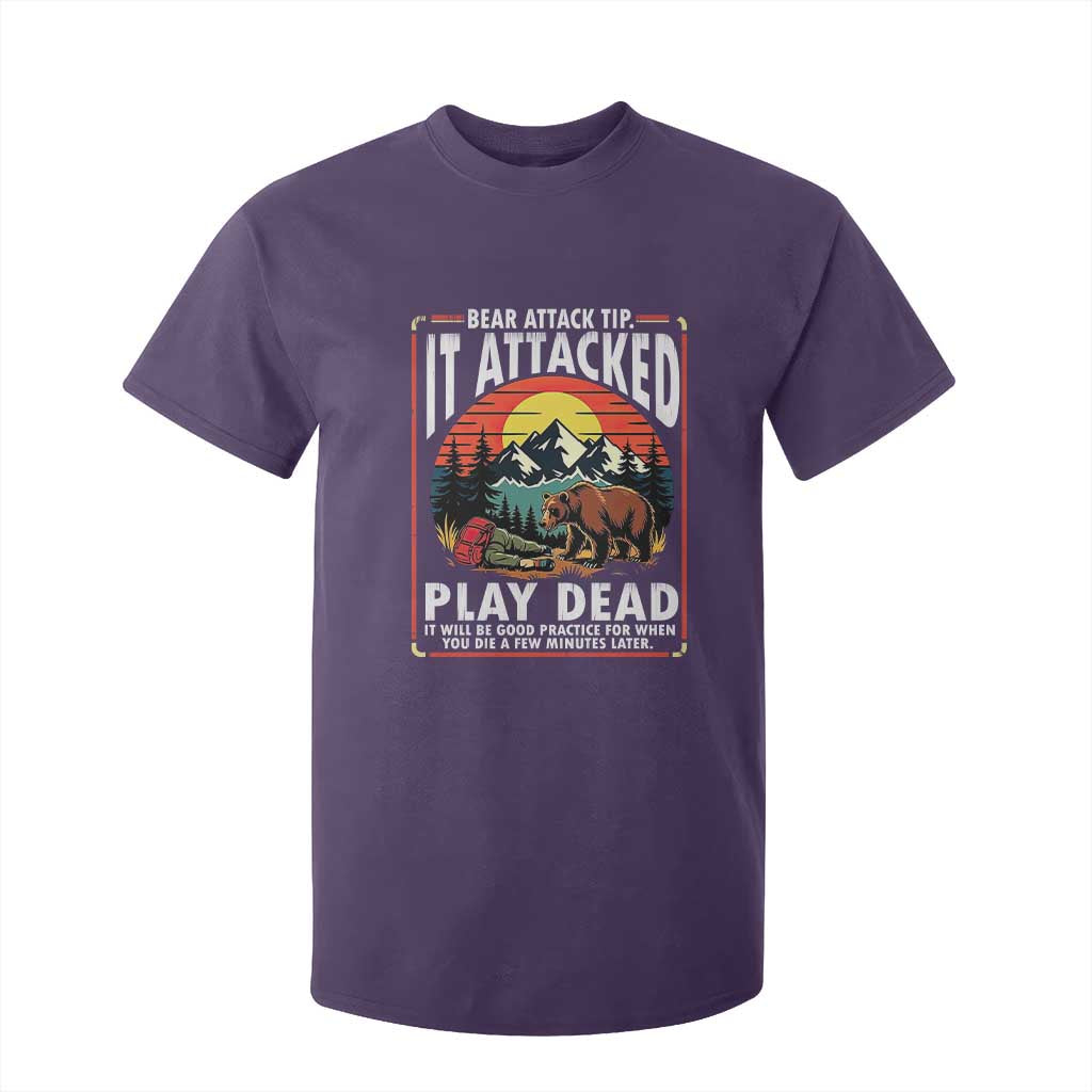 Funny Camping Hiking Sarcastic T Shirt For Kid Bear Attack Tip TS14 Purple Print Your Wear