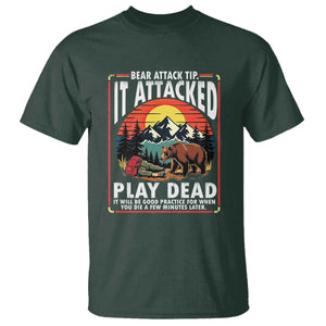 Funny Camping Hiking Sarcastic T Shirt Bear Attack Tip TS14 Dark Forest Green Print Your Wear