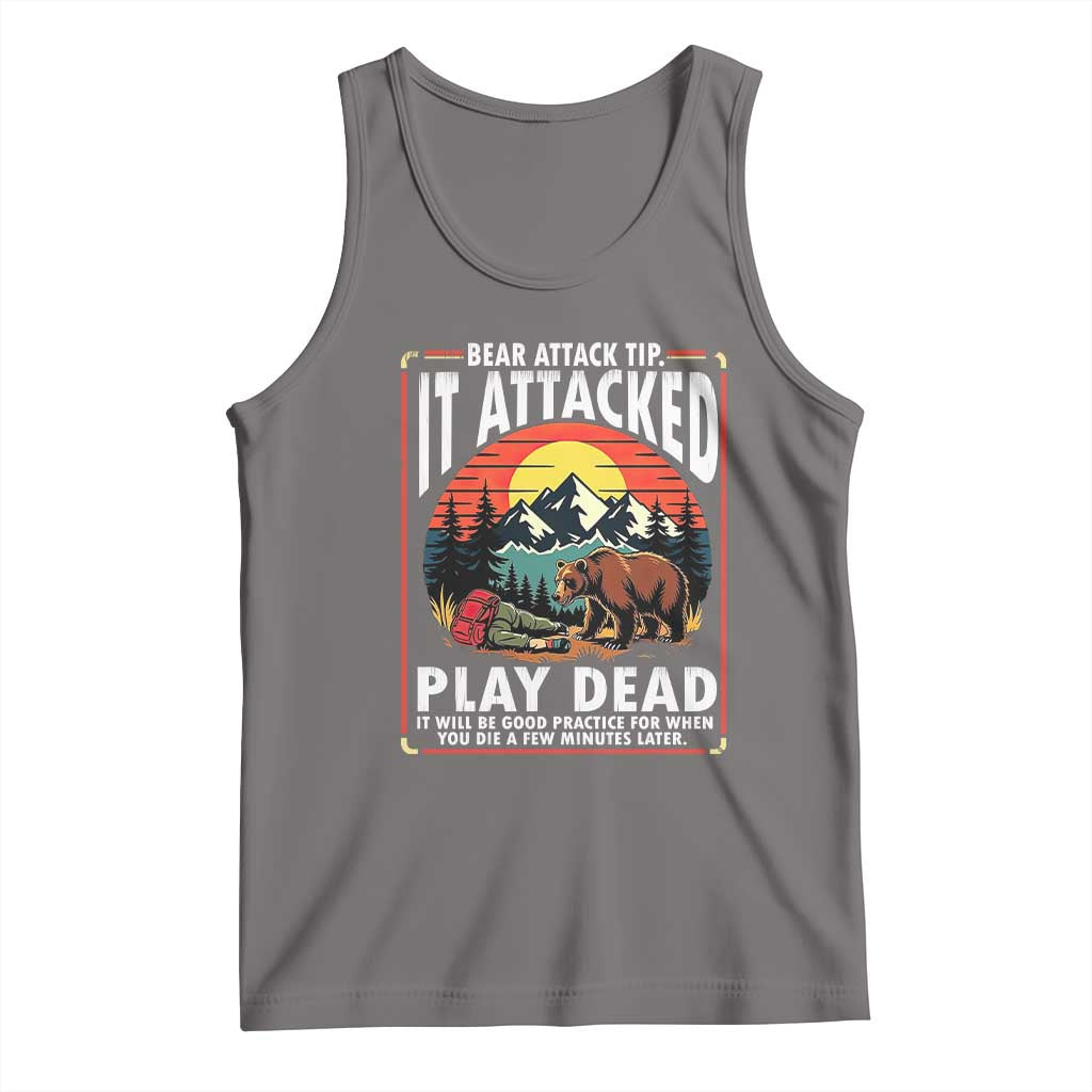 Funny Camping Hiking Sarcastic Tank Top Bear Attack Tip TS14 Deep Heather Print Your Wear