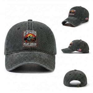 Funny Camping Hiking Sarcastic Washed Cotton Baseball Cap Bear Attack Tip TS14 Washed Cap Universal Fit Dark Green Print Your Wear