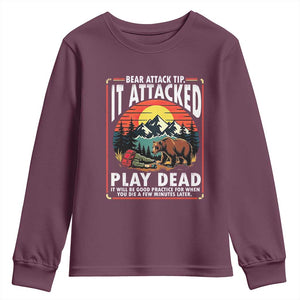 Funny Camping Hiking Sarcastic Youth Sweatshirt Bear Attack Tip TS14 Maroon Print Your Wear