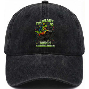 Back To School Boy Dinosaur Washed Cotton Baseball Cap I Am Ready To Crush Kindergarten TS14 Washed Cap Universal Fit Black Print Your Wear