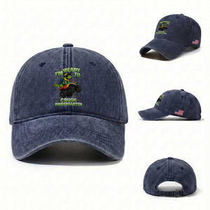 Back To School Boy Dinosaur Washed Cotton Baseball Cap I Am Ready To Crush Kindergarten TS14 Washed Cap Universal Fit Navy Print Your Wear