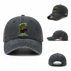 Back To School Boy Dinosaur Washed Cotton Baseball Cap I Am Ready To Crush Kindergarten TS14 Washed Cap Universal Fit Dark Gray Print Your Wear