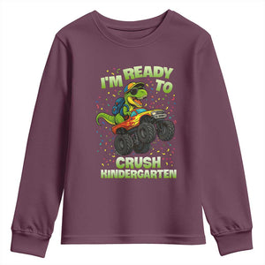 Back To School Boy Dinosaur Youth Sweatshirt I Am Ready To Crush Kindergarten TS14 Maroon Print Your Wear