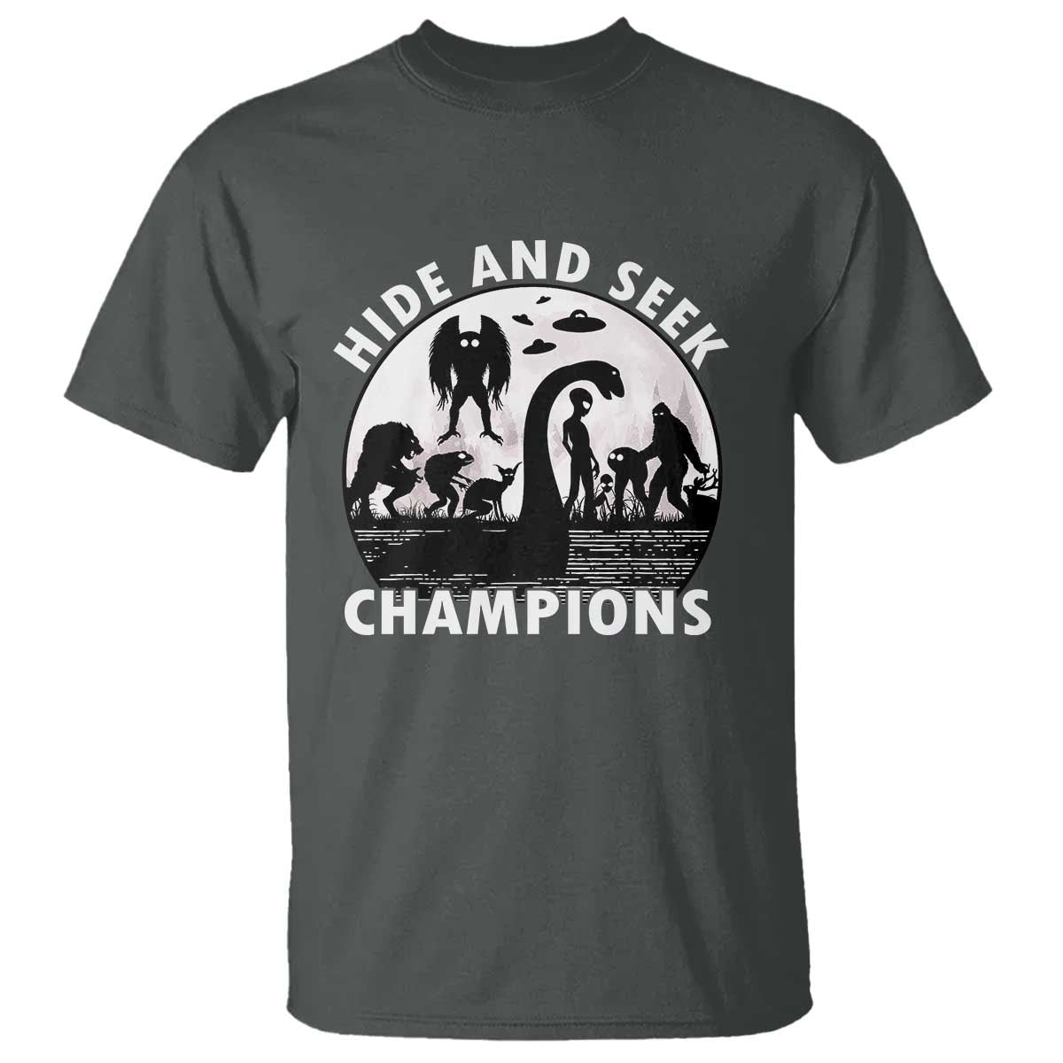 Hide And Seek Champions T Shirt Funny Cryptid Cryptozoology TS14 Dark Heather Print Your Wear