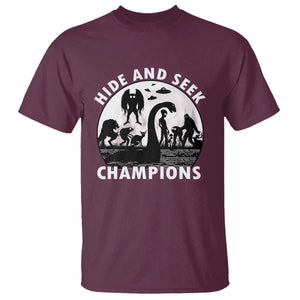 Hide And Seek Champions T Shirt Funny Cryptid Cryptozoology TS14 Maroon Print Your Wear