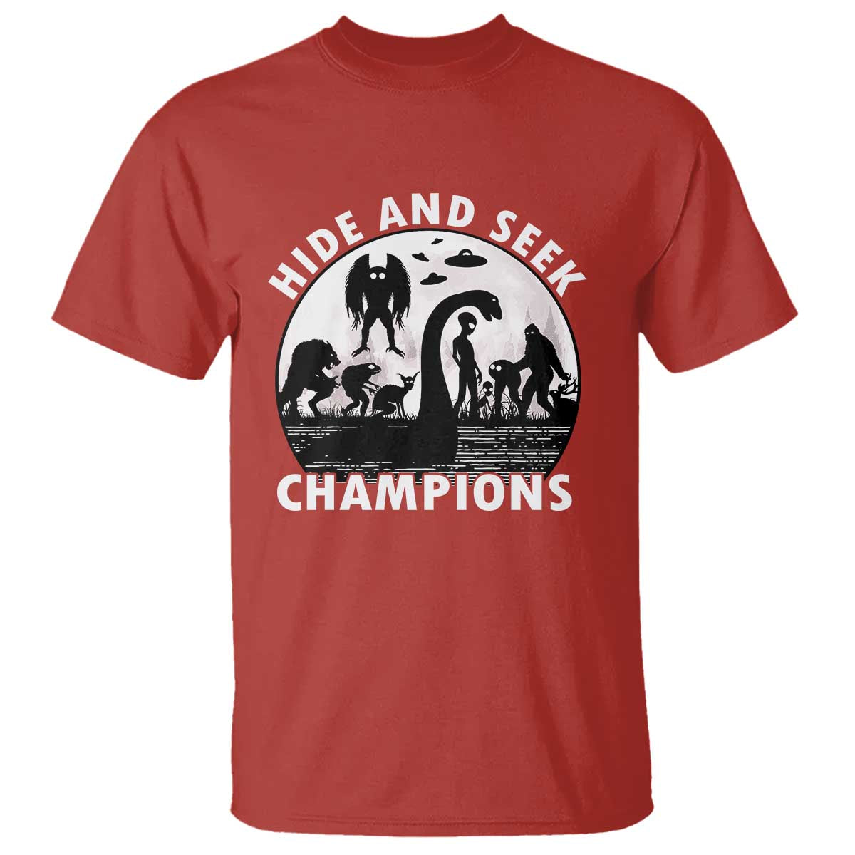 Hide And Seek Champions T Shirt Funny Cryptid Cryptozoology TS14 Red Print Your Wear