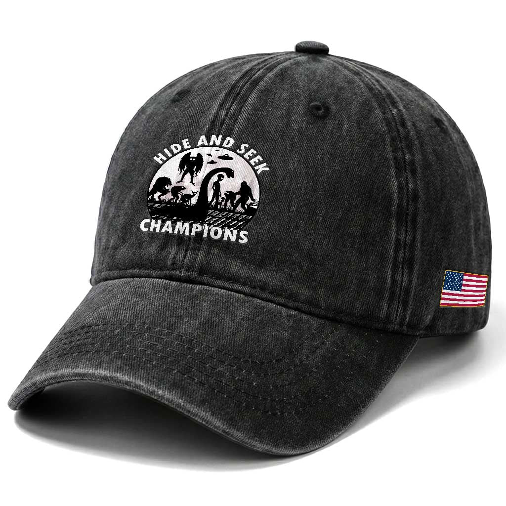 Hide And Seek Champions Washed Cotton Baseball Cap Funny Cryptid Cryptozoology TS14 Print Your Wear