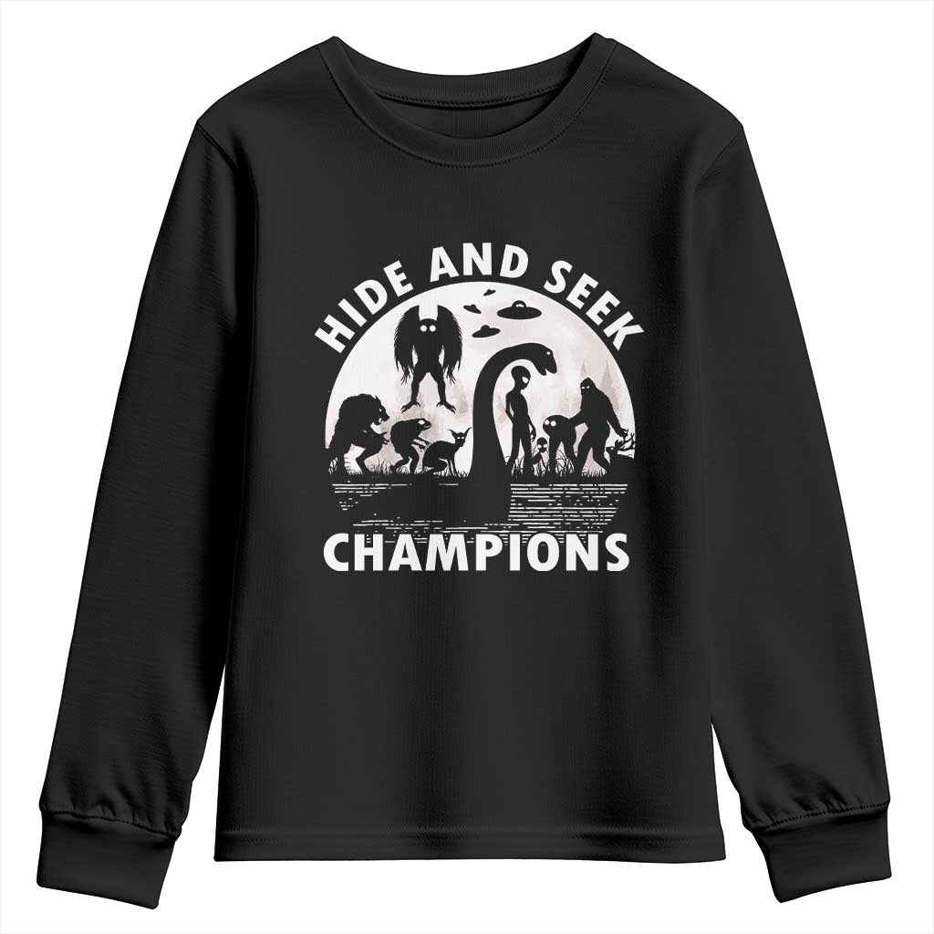Hide And Seek Champions Youth Sweatshirt Funny Cryptid Cryptozoology TS14 Black Print Your Wear