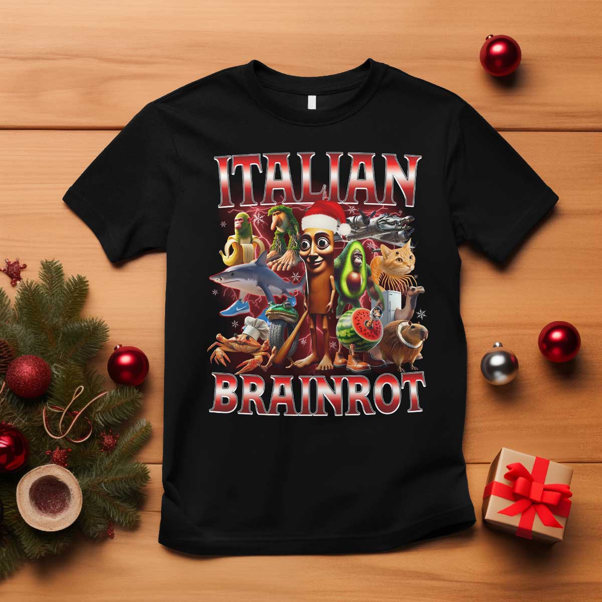 Italian Brainrot Christmas Meme T Shirt Funny Brain Rot Gen Z Meme TS14 Black Print Your Wear