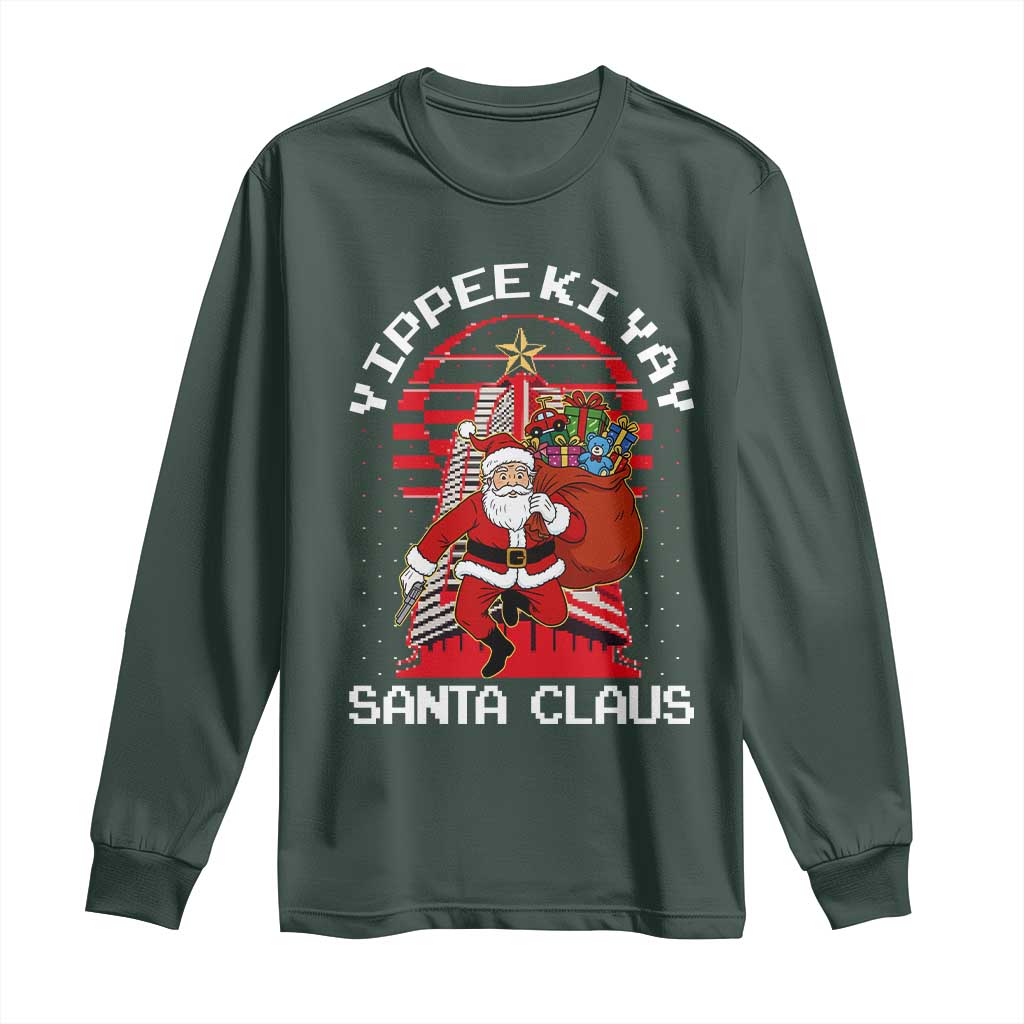 Nakatomi Plaza Christmas Long Sleeve Shirt Yippee Ki Yay Santa Claus TS14 Dark Forest Green Print Your Wear