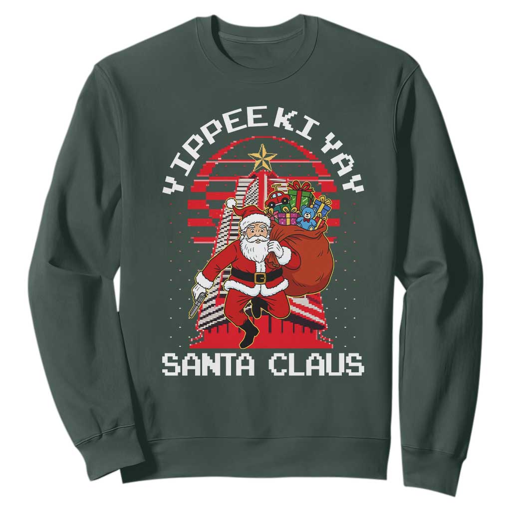 Nakatomi Plaza Christmas Sweatshirt Yippee Ki Yay Santa Claus TS14 Dark Forest Green Print Your Wear
