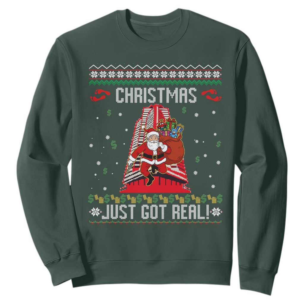 Nakatomi Plaza Christmas Sweatshirt Just Got Real TS14 Dark Forest Green Print Your Wear