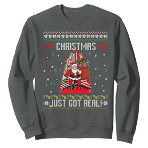 Nakatomi Plaza Christmas Sweatshirt Just Got Real TS14 Dark Heather Print Your Wear
