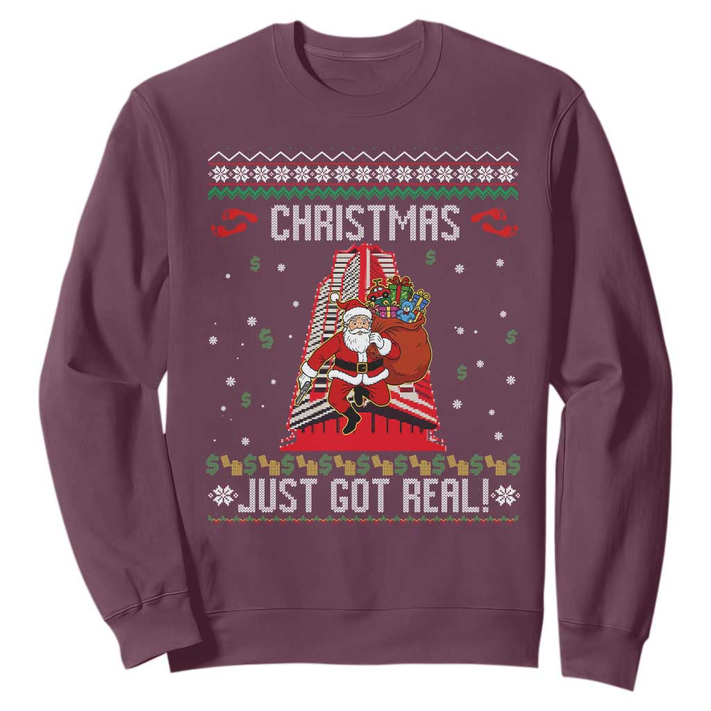 Nakatomi Plaza Christmas Sweatshirt Just Got Real TS14 Maroon Print Your Wear