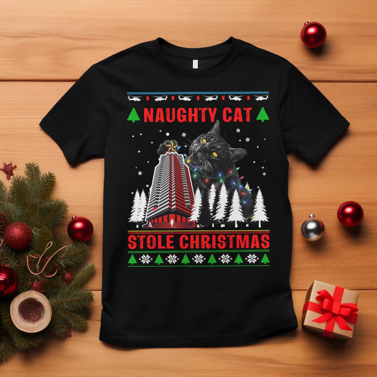 Nakatomi Plaza Christmas T Shirt Funny Naughty Santa Cat Humor TS14 Black Print Your Wear