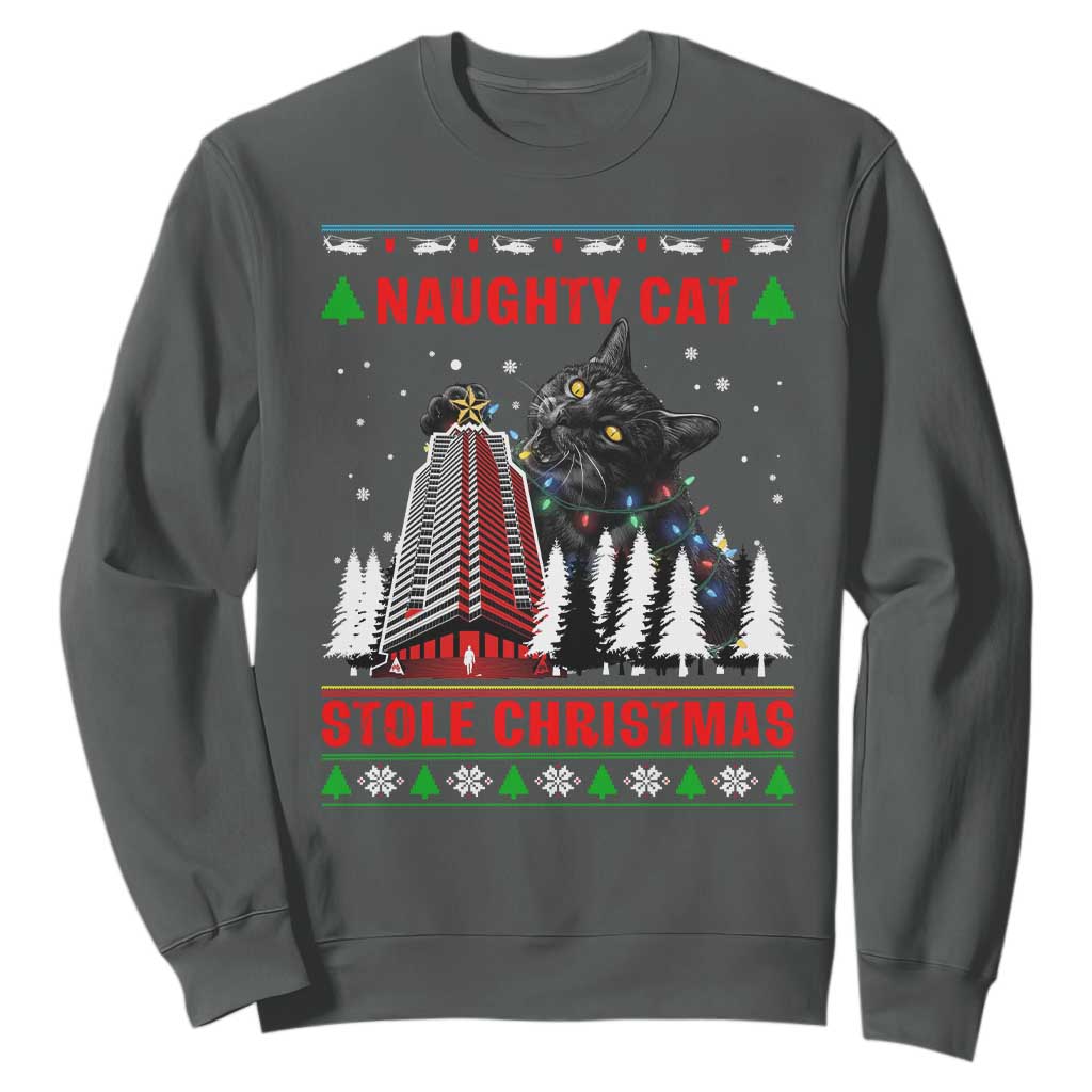 Nakatomi Plaza Christmas Sweatshirt Funny Naughty Santa Cat Humor TS14 Dark Heather Print Your Wear