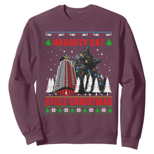 Nakatomi Plaza Christmas Sweatshirt Funny Naughty Santa Cat Humor TS14 Maroon Print Your Wear