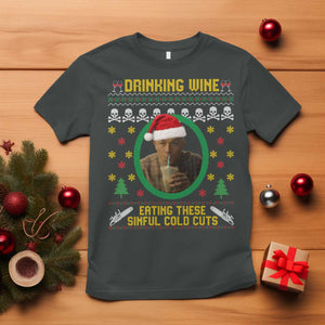 Ed Gein Christmas T Shirt Drinking Wine Eating These Sinful Cold Cuts TS14 Dark Heather Print Your Wear