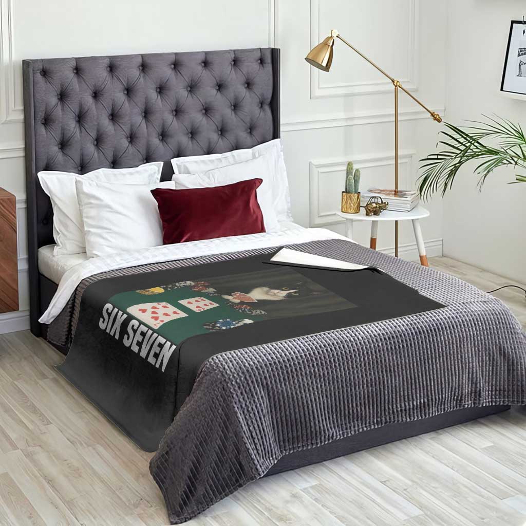 67 Poker Cat Throw Blanket Funny Six Seven Meme TS14 Print Your Wear