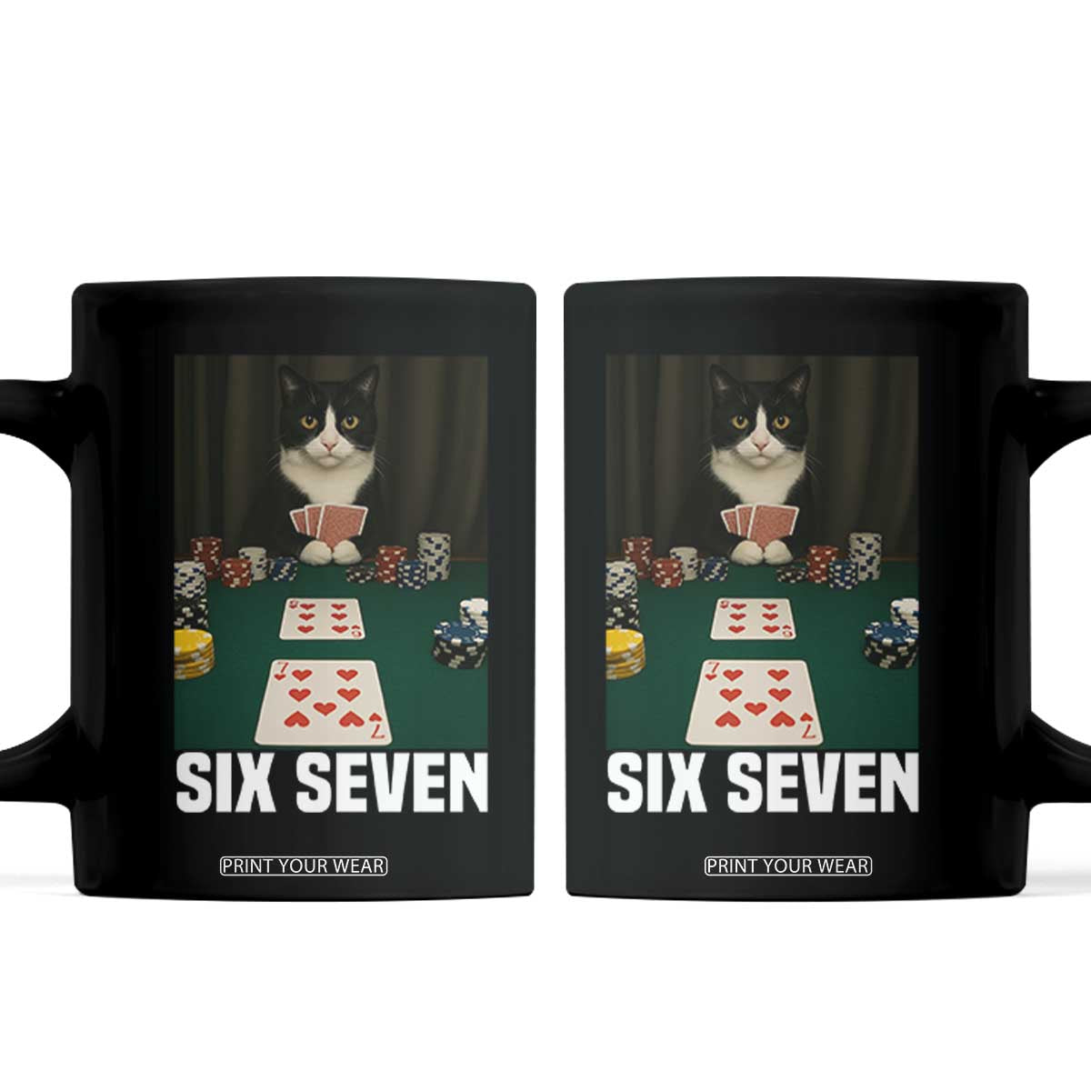 67 Poker Cat Coffee Mug Funny Six Seven Meme TS14 Black Print Your Wear