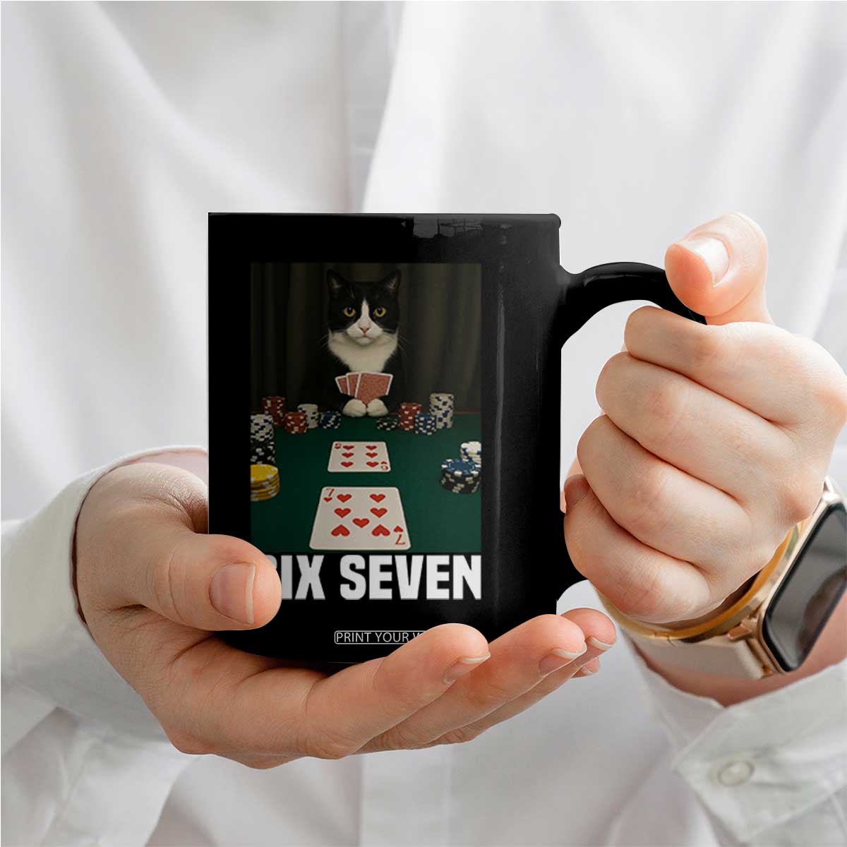 67 Poker Cat Coffee Mug Funny Six Seven Meme TS14 Print Your Wear