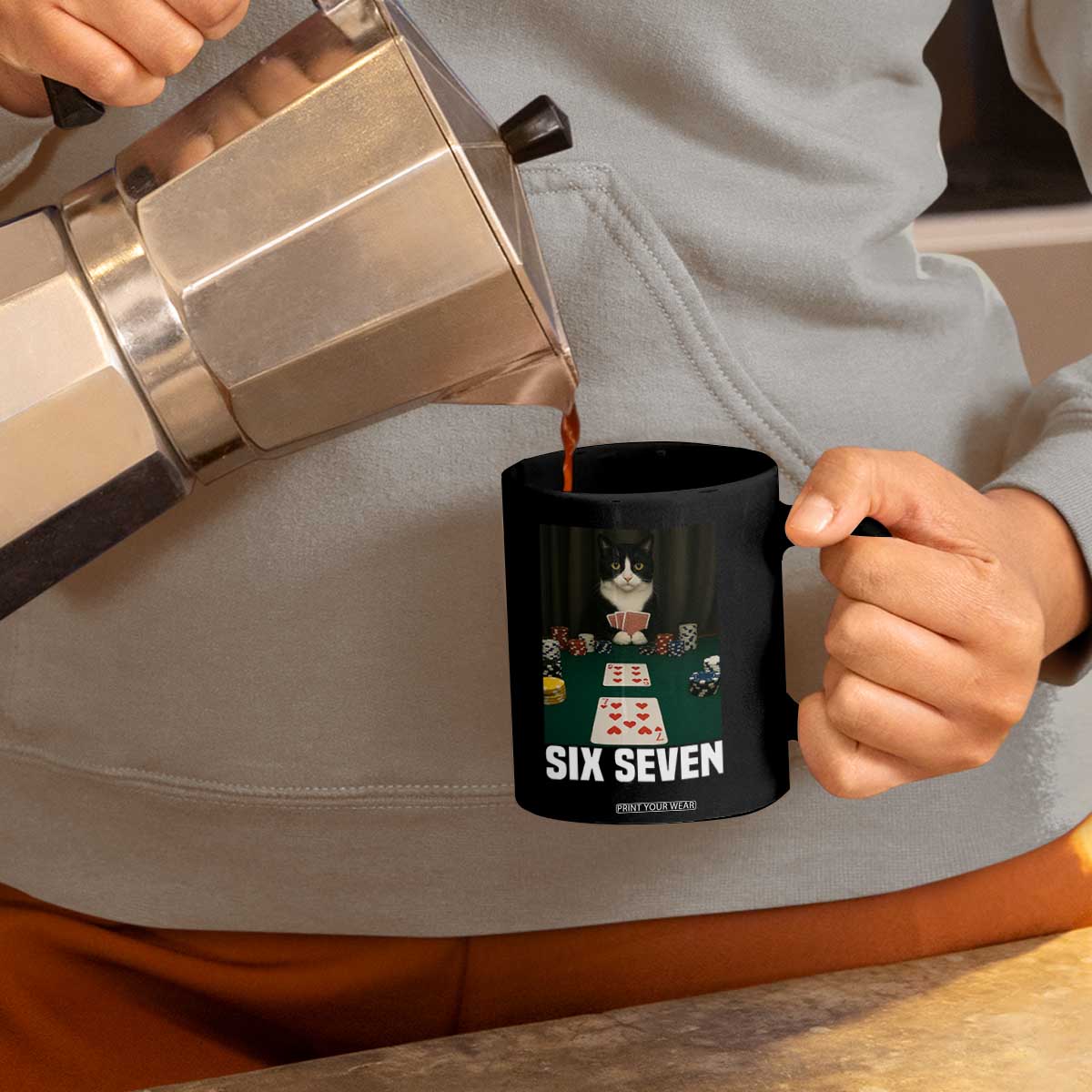 67 Poker Cat Coffee Mug Funny Six Seven Meme TS14 Print Your Wear