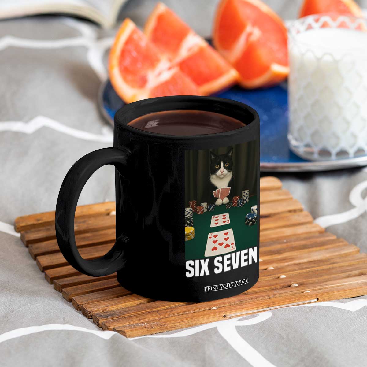 67 Poker Cat Coffee Mug Funny Six Seven Meme TS14 Print Your Wear