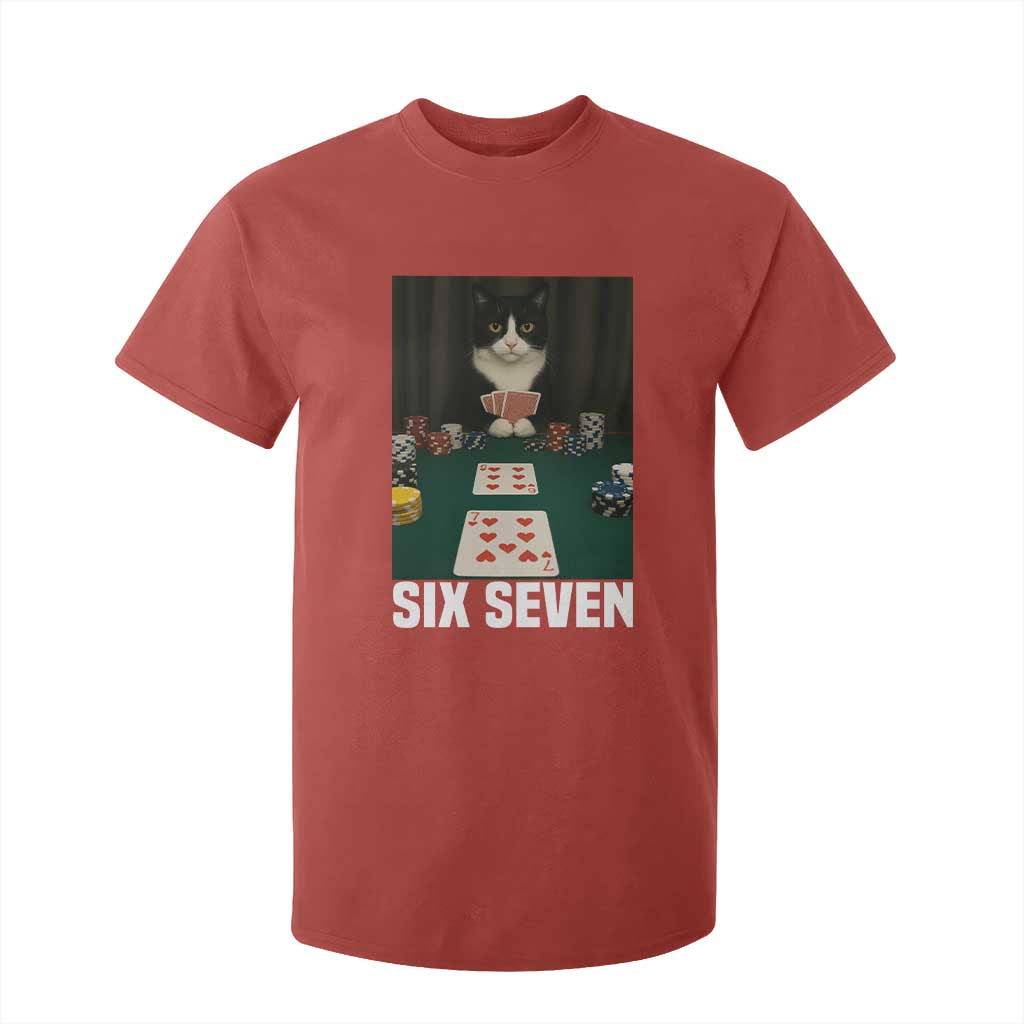 67 Poker Cat T Shirt For Kid Funny Six Seven Meme TS14 Red Print Your Wear