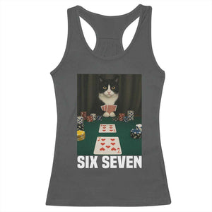 67 Poker Cat Racerback Tank Top Funny Six Seven Meme TS14 Dark Heather Print Your Wear
