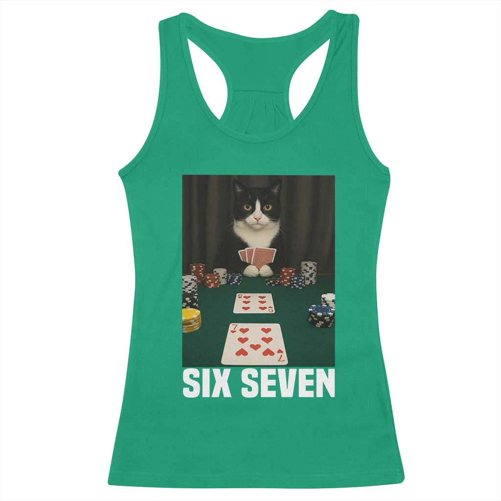 67 Poker Cat Racerback Tank Top Funny Six Seven Meme TS14 Irish Green Print Your Wear