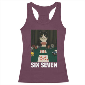 67 Poker Cat Racerback Tank Top Funny Six Seven Meme TS14 Maroon Print Your Wear